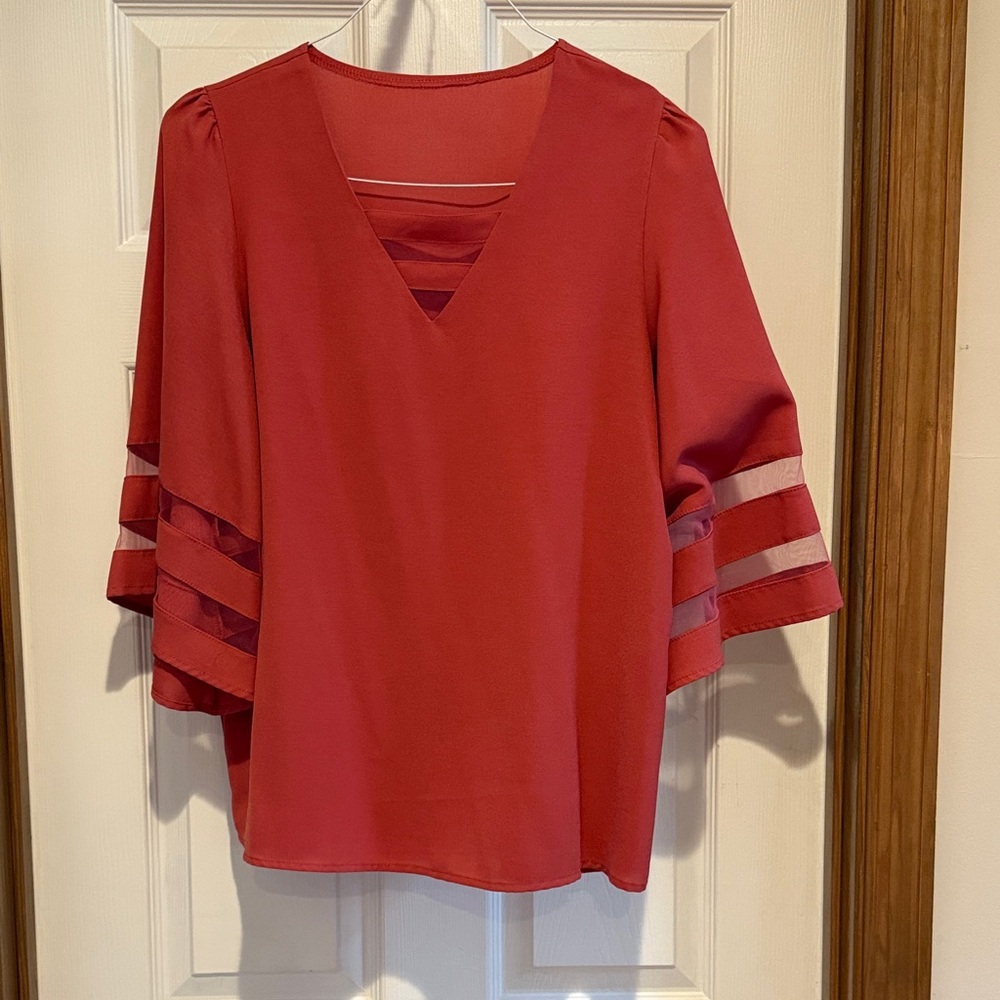 Elegant Red V-Neck Women's Top
